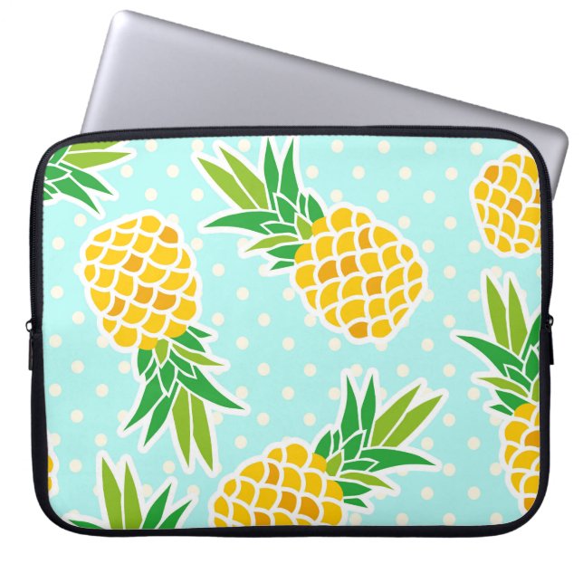 Exotiska ananas: Blå Roligten Polka-Dot. Laptop Fodral (Framsidan)