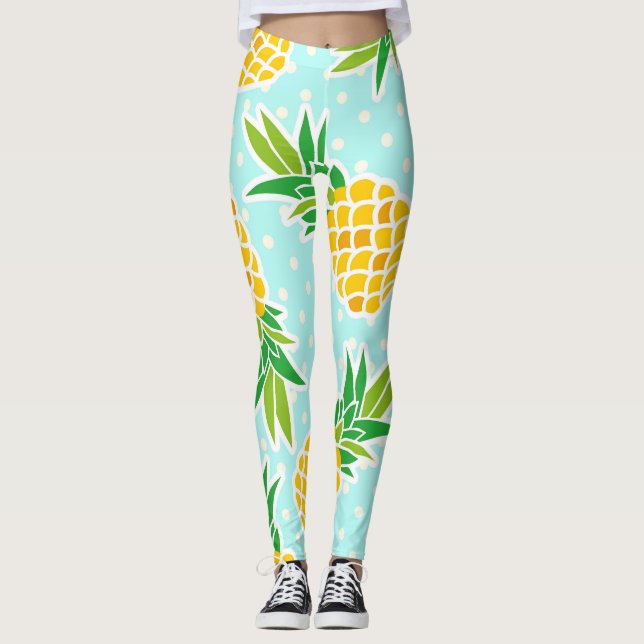 Exotiska ananas: Blå Roligten Polka-Dot. Leggings (Framsida)