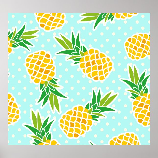 Exotiska ananas: Blå Roligten Polka-Dot. Poster (Framsidan)