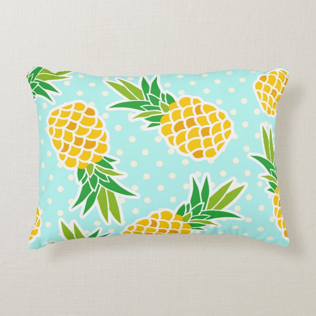 Exotiska ananas: Blå Roligten Polka-Dot. Prydnadskudde (Framsidan)