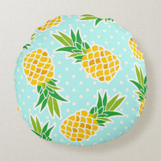 Exotiska ananas: Blå Roligten Polka-Dot. Rund Kudde