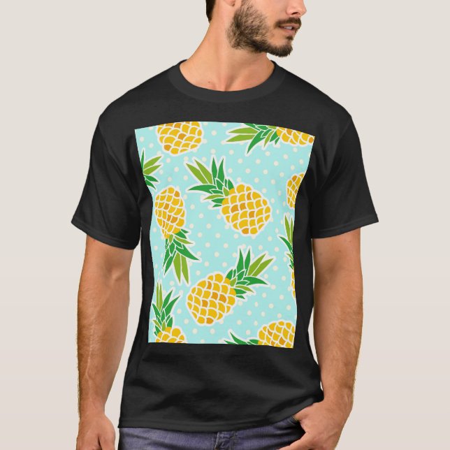 Exotiska ananas: Blå Roligten Polka-Dot. T Shirt (Framsida)