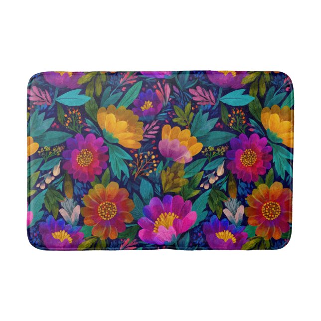 Exotiska blommor Blommar Färgfyllda botaniska Möns Badrumsmatta (Framsidan)