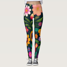 Exotiska blommor, färgade Mönster Leggings