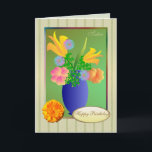 Exotiska blommor i ett vas-sister-födelsedagskort kort<br><div class="desc">Exotiska blommor i ett vas som gränsar till färglöst ram och guldfärgad daisy-tittar blomma till lämnat.</div>