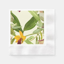 Exotiska blommor mönster. Gult orkidé och handflat Pappersservett