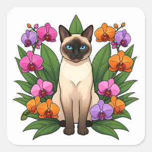 exotiska blommor siamesisk katt klistermärken