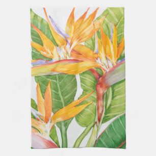 Exotiska blommor, vattenfärg kökshandduk