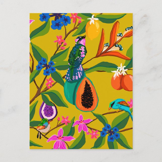 Exotiska djungelfåglar och illustration av vilda b vykort (Framsida)