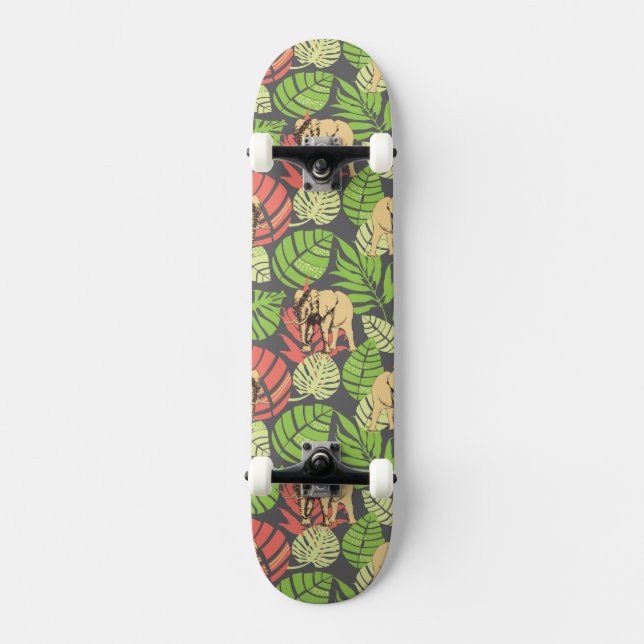 Exotiska djungellöv och elefanter mini skateboard bräda 18,5 cm (Framsida)
