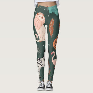 Exotiska djur: Mörk Tropical Kids' Mönster. Leggings
