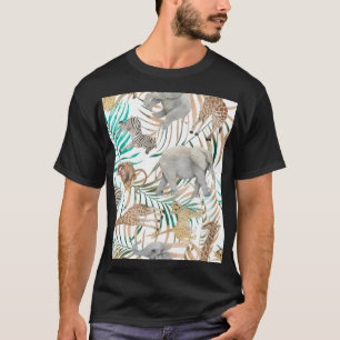 Exotiska djur: Watercolor Summer Mönster. T Shirt