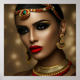 Exotiska egyptiska smycken kvinnor guld röd poster