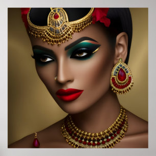 Exotiska egyptiska smycken kvinnor guld röd svart poster