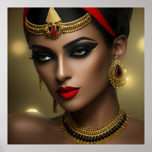 Exotiska egyptiska smycken vackra kvinnor guld röd poster