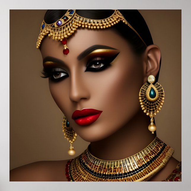 Exotiska egyptiska smyckeskvinnor guld röd grönt poster (Framsidan)