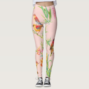 Exotiska fåglar: Blommigt av Vintage Sömlös. Leggings