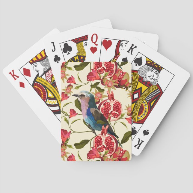 Exotiska fåglar, blommor, granat. casinokort (Baksidan)