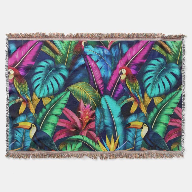 Exotiska Fåglar Djungeldrömmar Sömlös Ytmönster Filt (Framsidan)