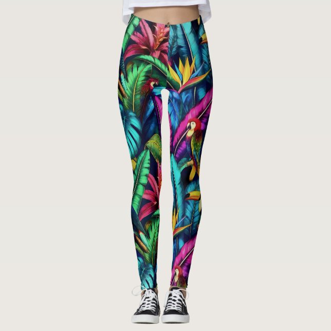 Exotiska Fåglar Djungeldrömmar Sömlös Ytmönster Leggings (Framsida)