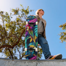 Exotiska Fåglar Djungeldrömmar Sömlös Ytmönster Mini Skateboard Bräda 18,5 Cm