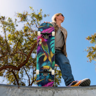 Exotiska Fåglar Djungeldrömmar Sömlös Ytmönster Mini Skateboard Bräda 18,5 Cm