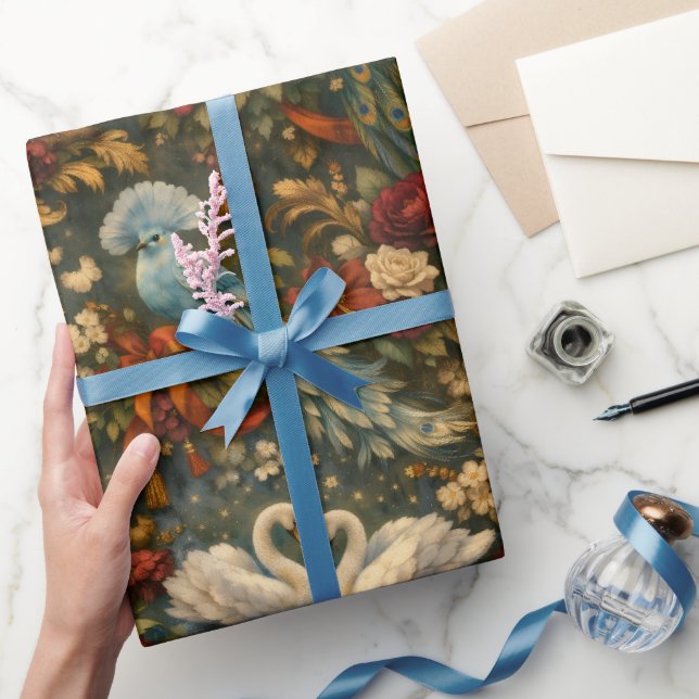 Exotiska Fåglar Fantasy Antik Botanisk Presentpapper (Gifting)