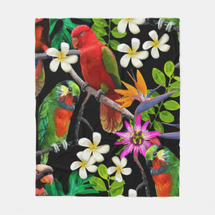 exotiska fåglar och vackra blommor fleecefilt