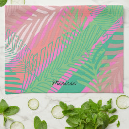Exotiska Färgrika Palmblad med Monogram Kökshandduk