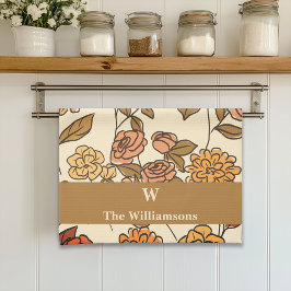 Exotiska höstblommor Anpassa Monogram Kökshandduk