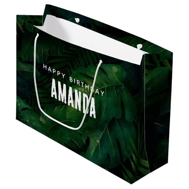 Exotiska mörkgröna tropiska blad Födelsedag (Framsidan Vinklad)
