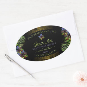 Exotiska produktetiketter Gult Lila Hawaii Flowers Ovalt Klistermärke