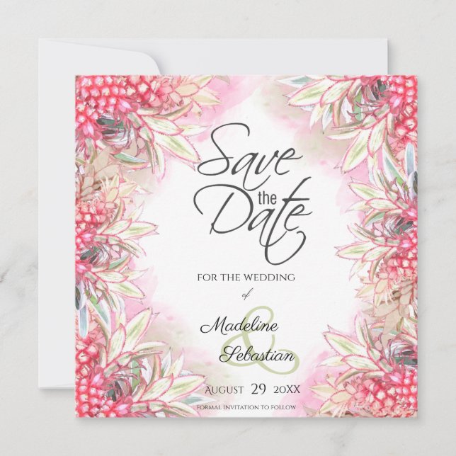 Exotiska rosa ananas spara datumet (Framsida)