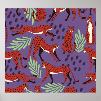 Exotiska stora katter, tropiska växter mönster. poster
