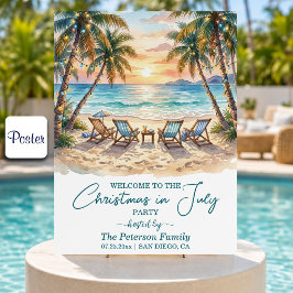 Exotiska strandpalmer Julen i juli välkommen Poster