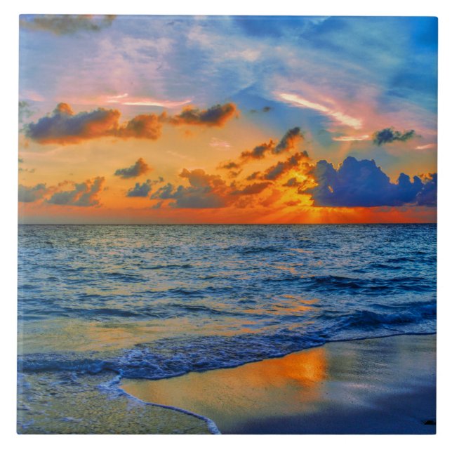 Exotiska sunset Beach Sea Kakelplatta (Framsidan)