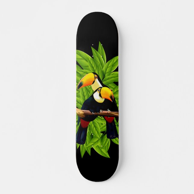 Exotiska Toucans på svarta Mini Skateboard Bräda 18,5 Cm (Framsida)