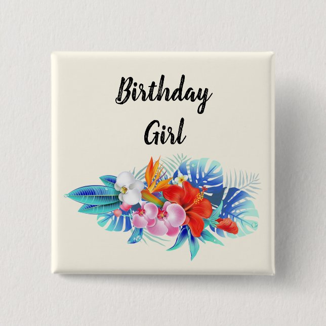 Exotiska tropiska blommor - Birthday Girl Knapp (Framsida)