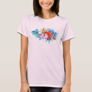 Exotiska tropiska blommor i Rosa och turkos T Shirt