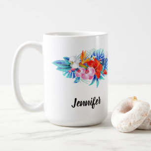 Exotiska tropiska blommor - Rosa & Aqua Kaffemugg