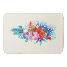 Exotiska tropiska blommor - Rosa och akvamarin Badrumsmatta