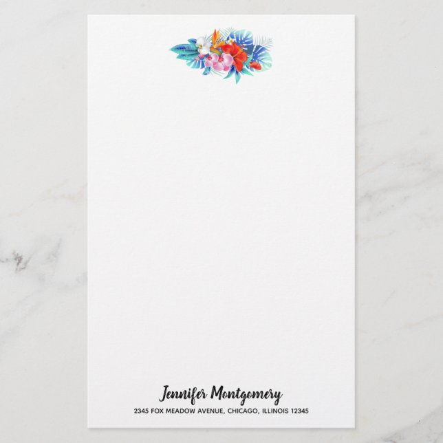 Exotiska tropiska blommor - Rosa och akvamarin Brevpapper (Framsida)