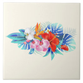 Exotiska tropiska blommor - Rosa och akvamarin Kakelplatta