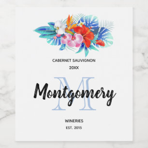 Exotiska tropiska blommor, Skapar Vin Vinflaska Etikett