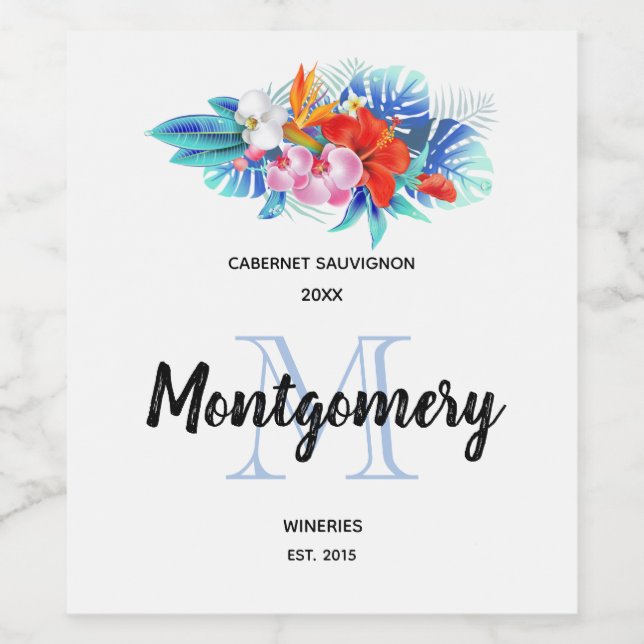 Exotiska tropiska blommor, Skapar Vin Vinflaska Etikett (Singel etikett)