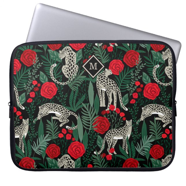 Exotiska tropiska Mönster Leoparder och Monogram Laptop Fodral (Framsidan)