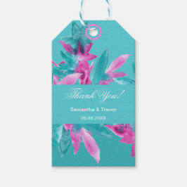 Exotiska Turkos Rosa Abstrakt Hawaiianska Blommor Presentetikett
