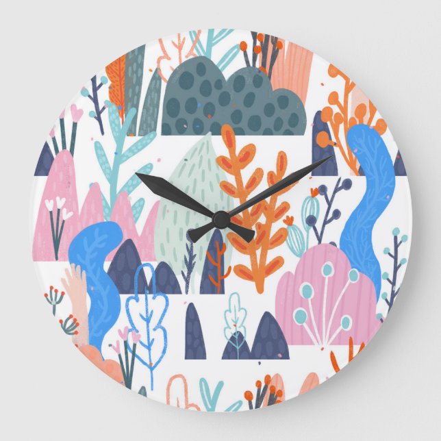 Exotiska växter: Ljus sjölösa Mönster Stor Klocka (Framsida)