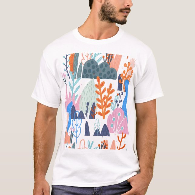 Exotiska växter: Ljus sjölösa Mönster T Shirt (Framsida)