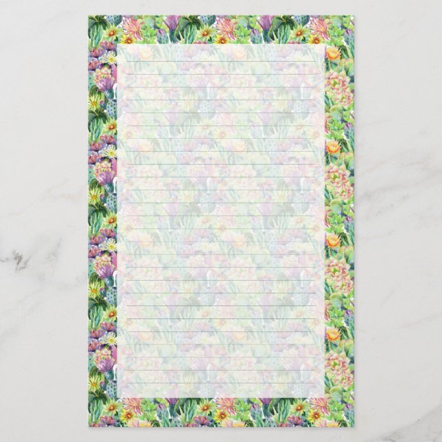 Exotiskt blomma vattenfärgkaktusmönster brevpapper (Framsida)